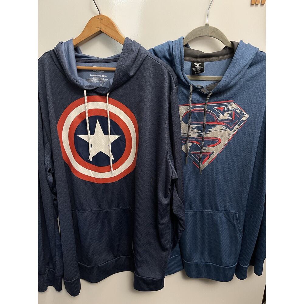 Marvel Super Heroes Captain America/ Supermán Hoodie Blue T-Shirt 2X Lot Of 2